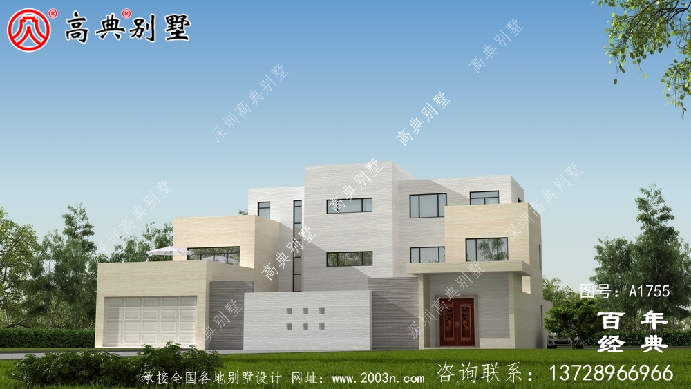 大氣三層現代風別墅圖紙及效果圖_農村三層自建房設計圖