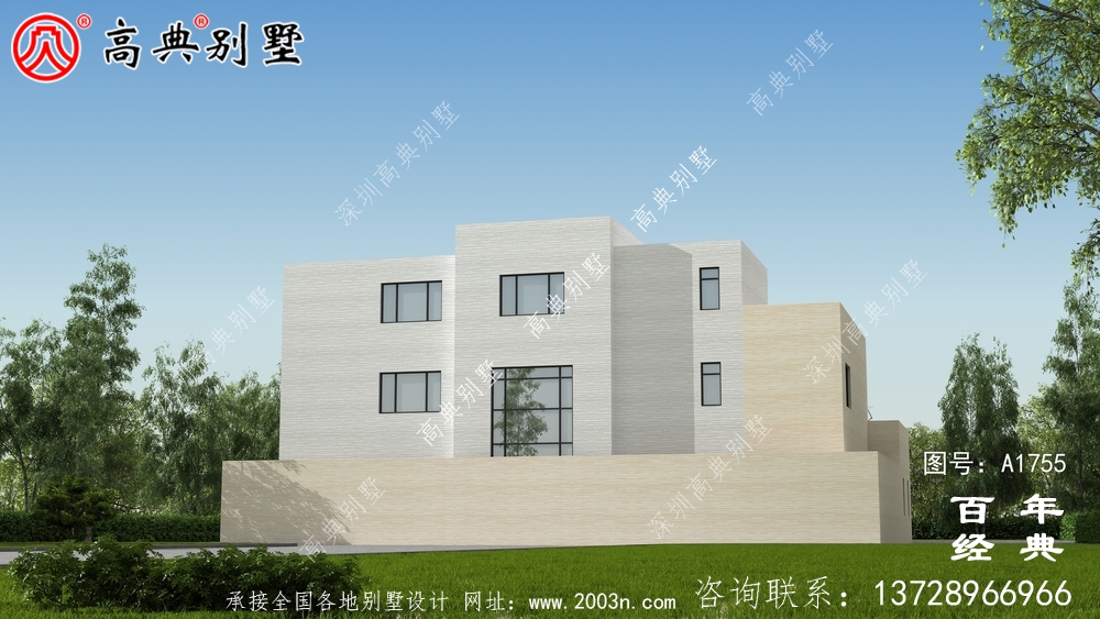 大氣三層現代風別墅圖紙及效果圖_農村三層自建房設計圖