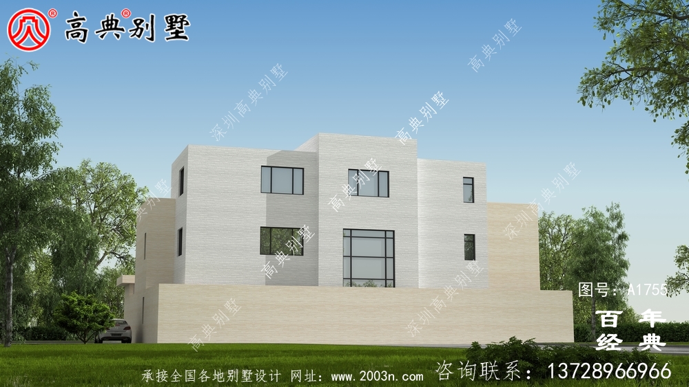 大氣三層現代風別墅圖紙及效果圖_農村三層自建房設計圖