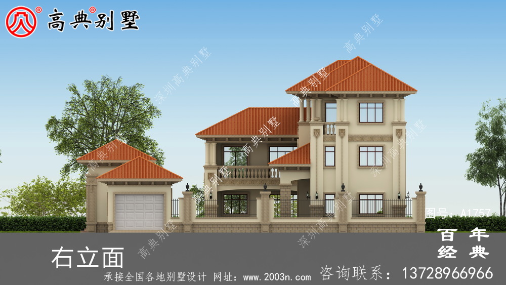 超豪華三層歐式別墅圖紙及效果圖_農村三層自建房設計圖