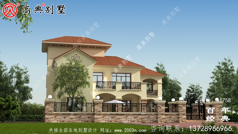 豪華三層歐式別墅圖紙及效果圖_農村三層自建房設計圖