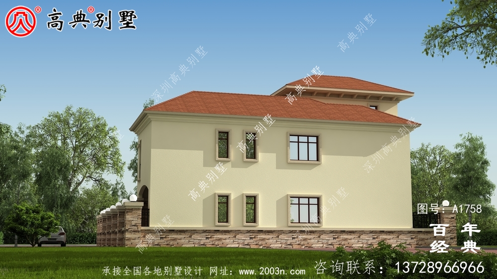 豪華三層歐式別墅圖紙及效果圖_農村三層自建房設計圖