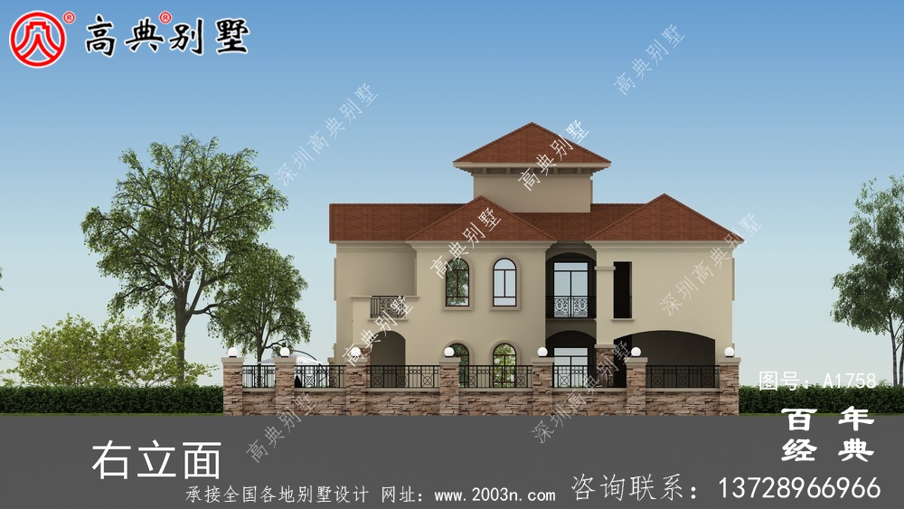 豪華三層歐式別墅圖紙及效果圖_農村三層自建房設計圖