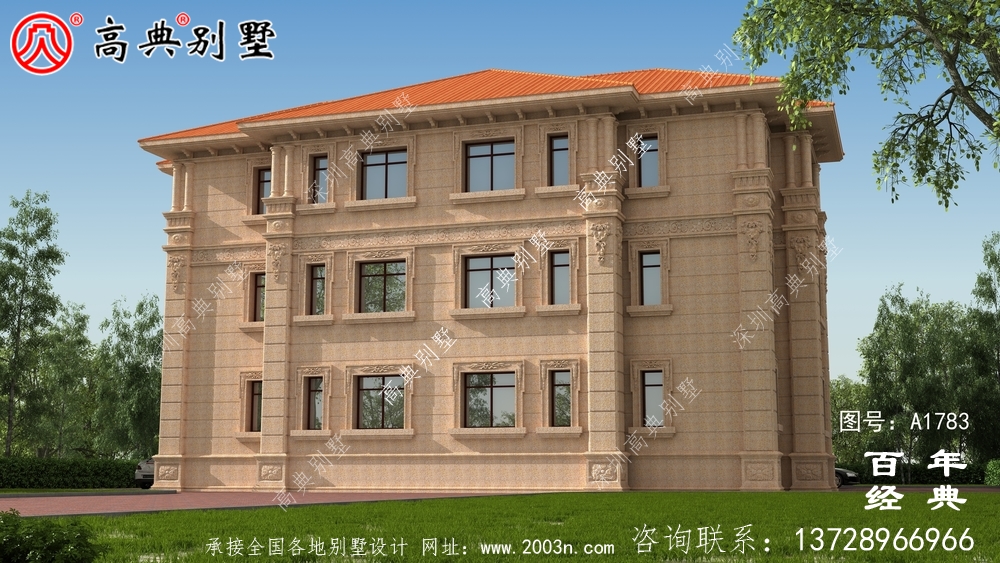 歐式三層石材復式雙拼別墅圖紙及效果圖_農村三層自建房設計圖