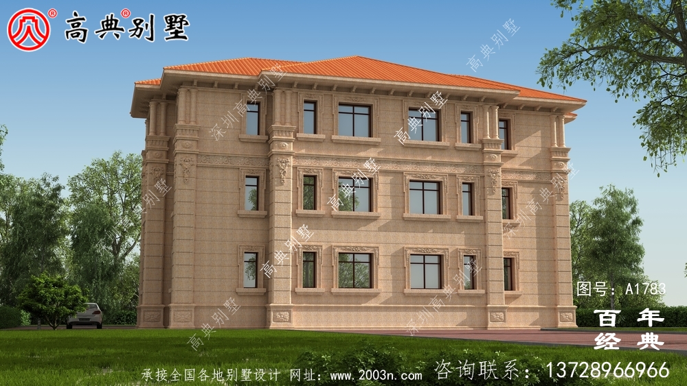 歐式三層石材復式雙拼別墅圖紙及效果圖_農村三層自建房設計圖