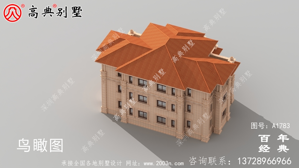 歐式三層石材復式雙拼別墅圖紙及效果圖_農村三層自建房設計圖