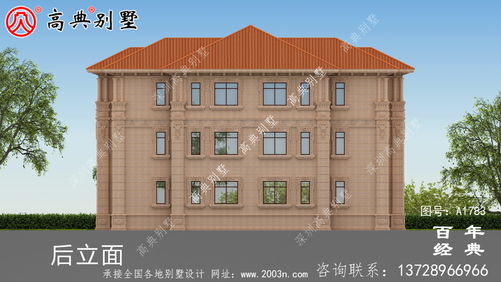 歐式三層石材復式雙拼別墅圖紙及效果圖_農村三層自建房設計圖