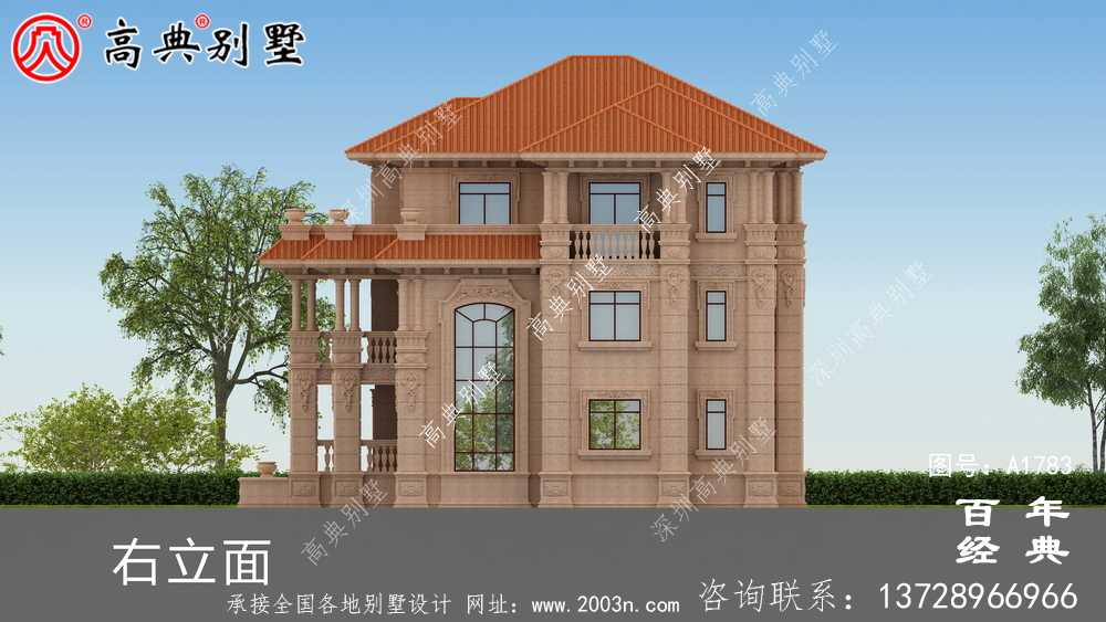 歐式三層石材復式雙拼別墅圖紙及效果圖_農村三層自建房設計圖