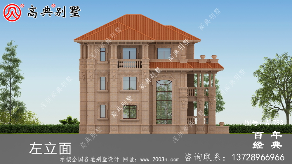 歐式三層石材復式雙拼別墅圖紙及效果圖_農村三層自建房設計圖
