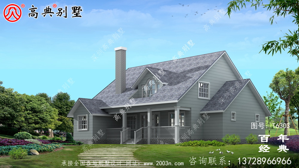 美式簡約單層歐式別墅圖紙及效果圖_農村單層自建房設計圖