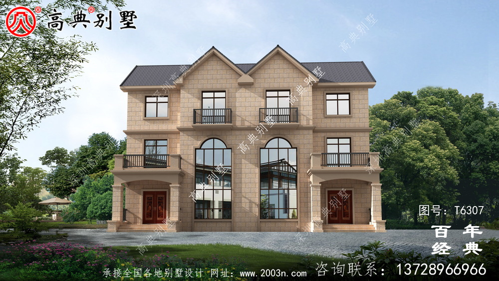 復式雙拼三層農村別墅效果圖_農村三層自建房設計圖