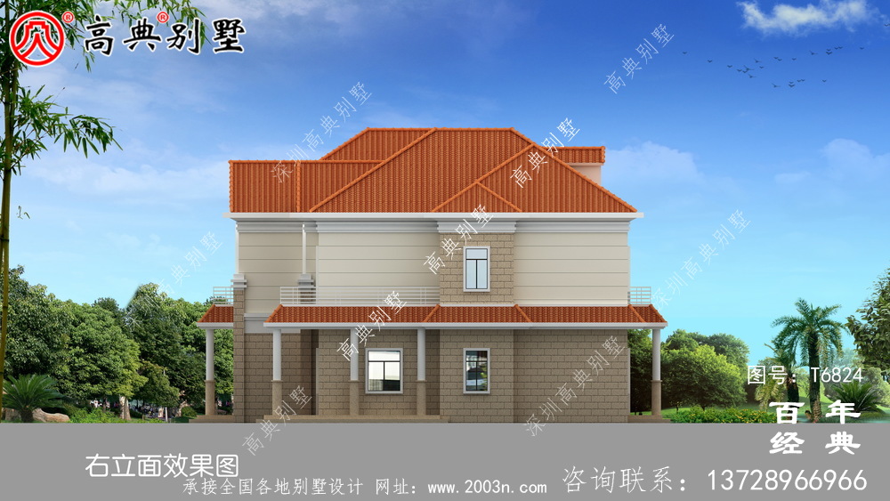 農村兩層雙拼歐式別墅圖紙及效果圖_農村兩層自建房設計圖