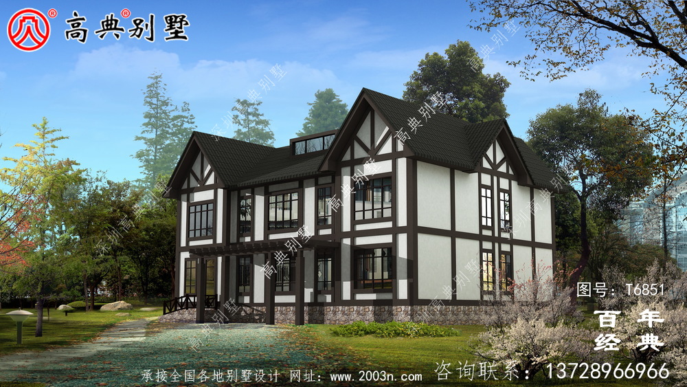 英式風格兩層歐式別墅設計圖紙及效果圖_農村三層別墅設計