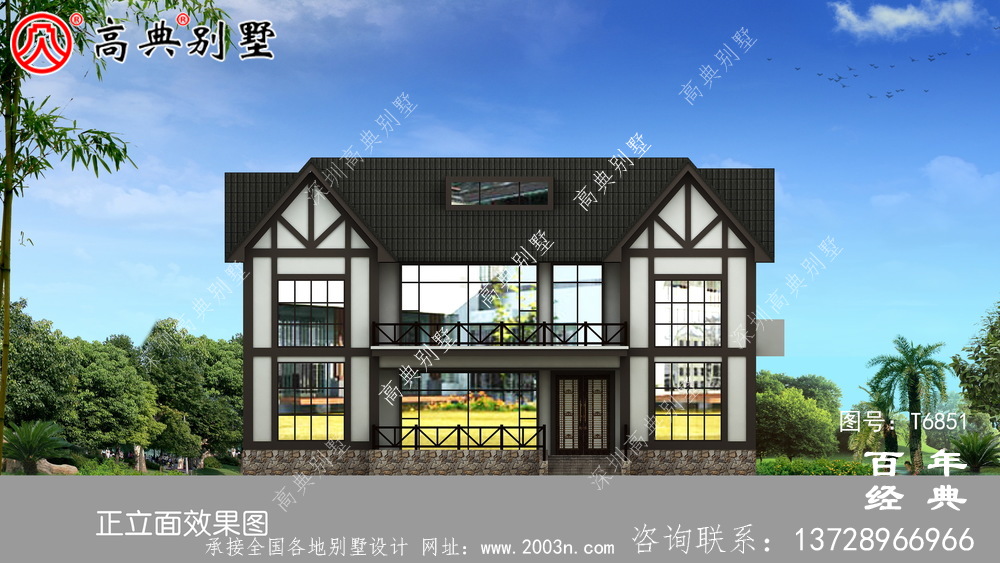 英式風格兩層歐式別墅設計圖紙及效果圖_農村三層別墅設計