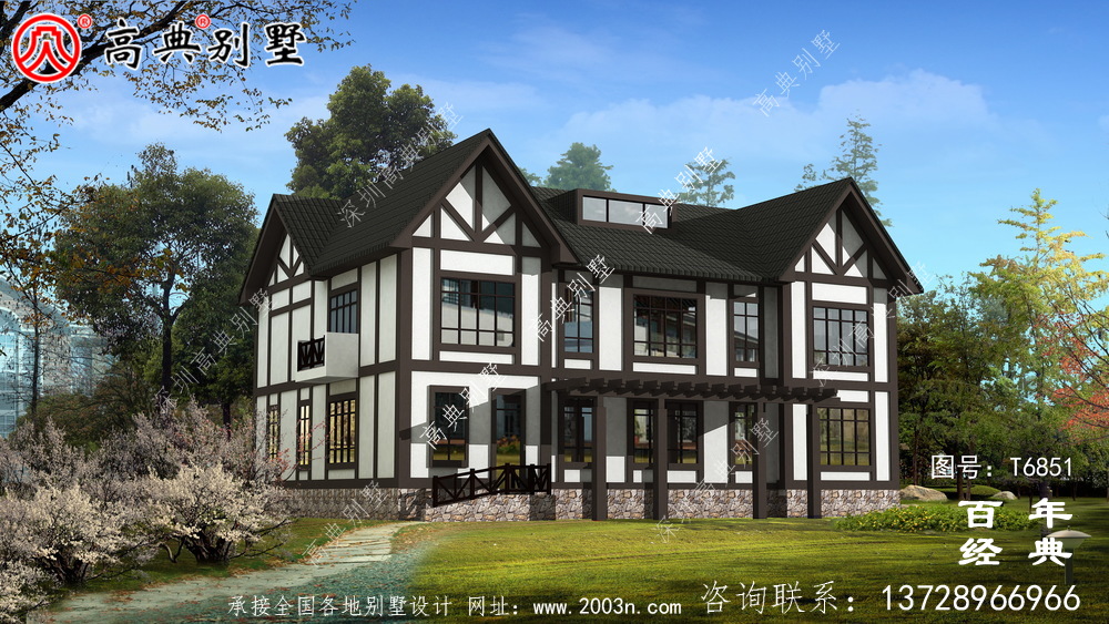英式風格兩層歐式別墅設計圖紙及效果圖_農村三層別墅設計