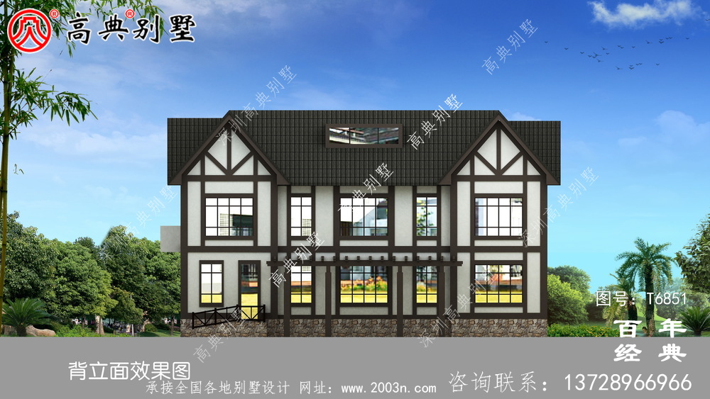 英式風格兩層歐式別墅設計圖紙及效果圖_農村三層別墅設計