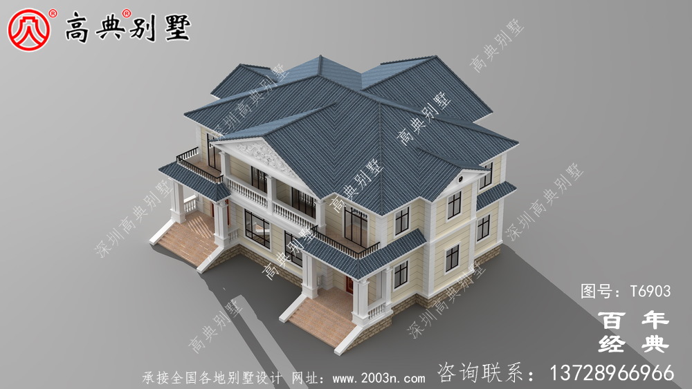 兩層雙拼歐式別墅圖紙及效果圖_農村兩層雙拼自建房設計圖