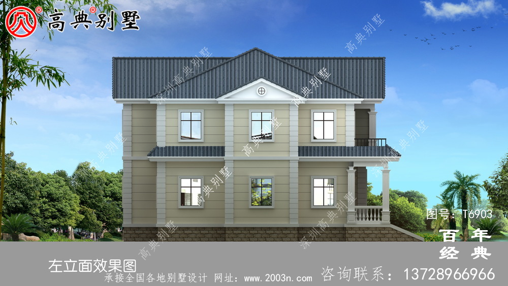 兩層雙拼歐式別墅圖紙及效果圖_農村兩層雙拼自建房設計圖