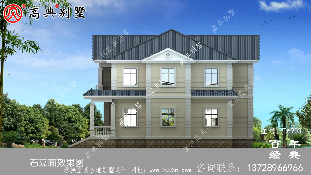 兩層雙拼歐式別墅圖紙及效果圖_農村兩層雙拼自建房設計圖