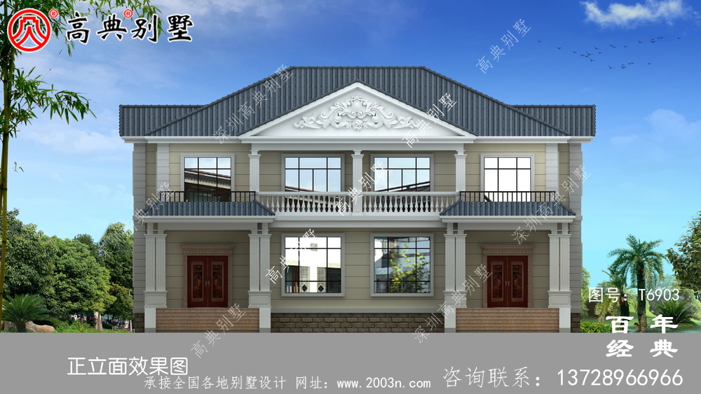 兩層雙拼歐式別墅圖紙及效果圖_農村兩層雙拼自建房設計圖