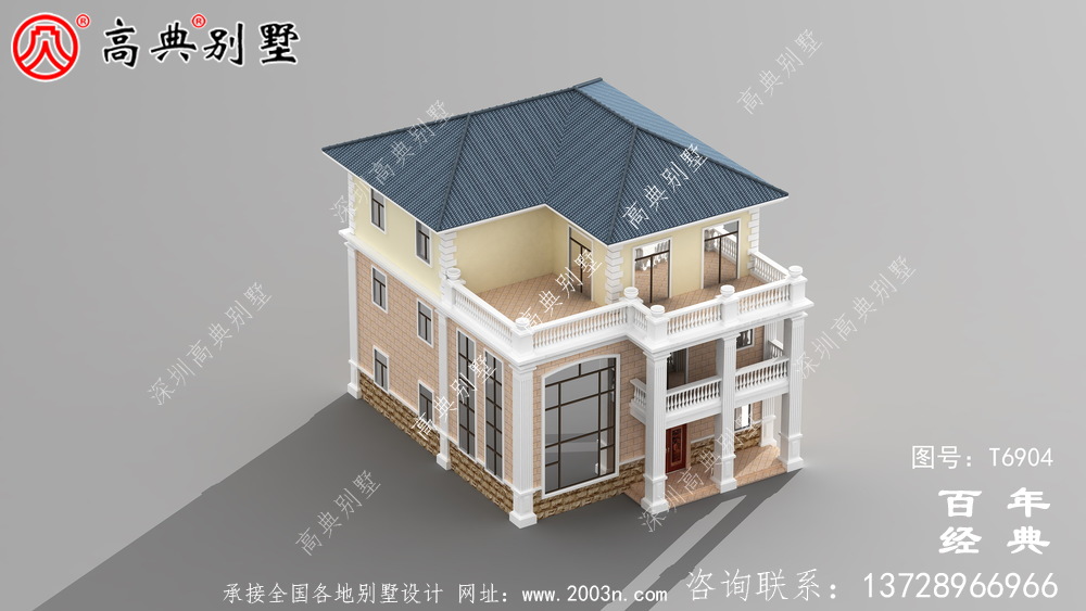 歐洲三層復式別墅帶露臺設計圖紙_三層別墅圖紙