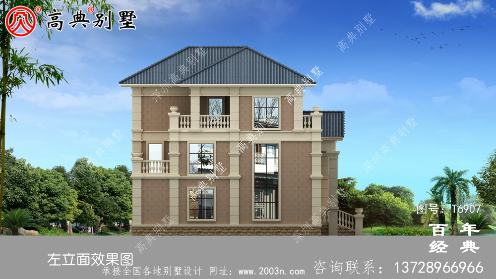 歐洲三層復式別墅帶露臺設計圖紙_三層別墅效果圖紙