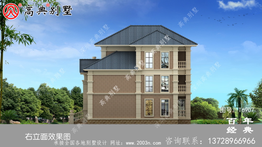 歐洲三層復式別墅帶露臺設計圖紙_三層別墅效果圖紙