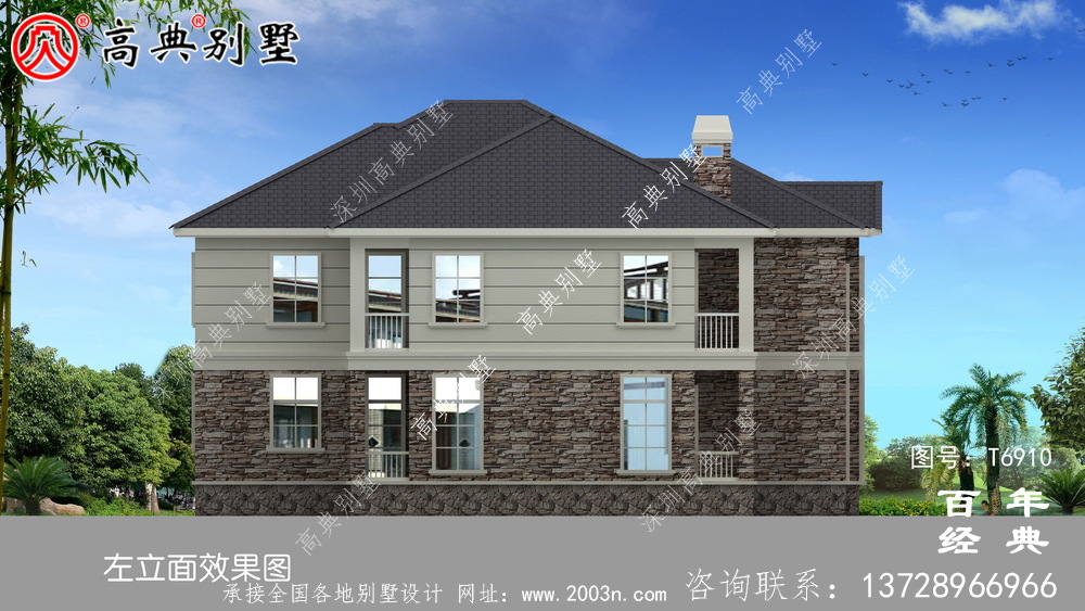 歐洲兩層復式別墅帶露臺設計圖紙_l兩層別墅效果圖紙