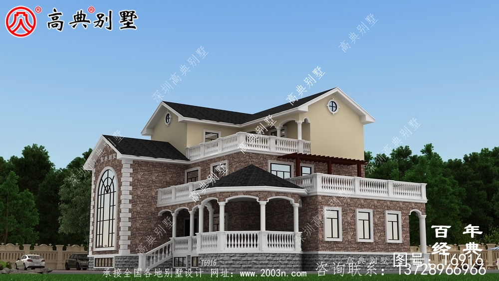 農村復式三層別墅設計圖與效果圖_三層鄉村住宅設計圖