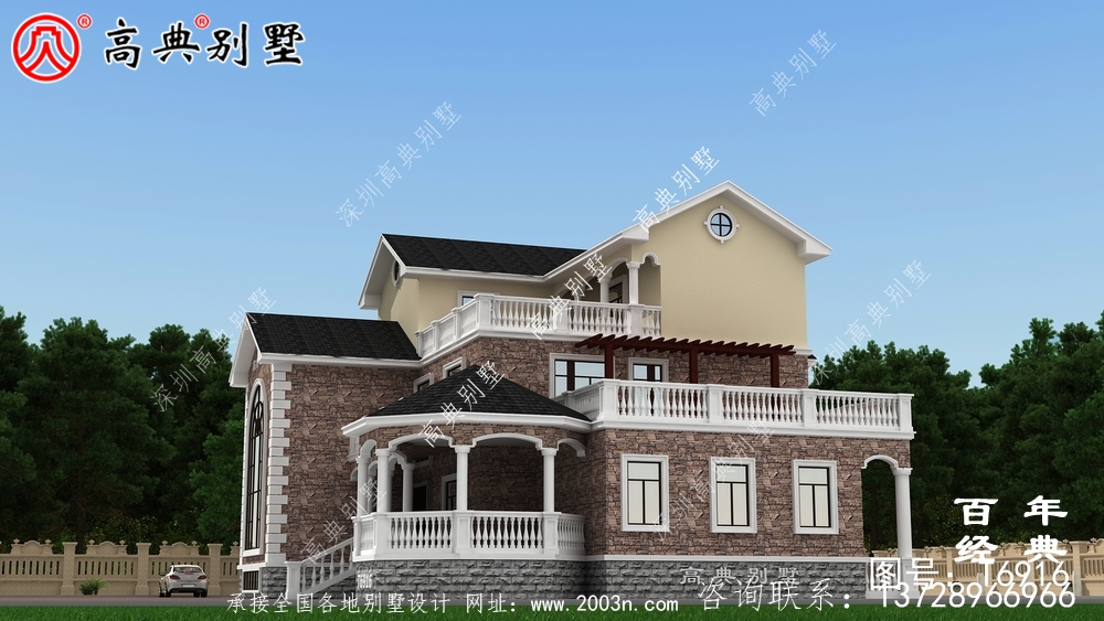 農村復式三層別墅設計圖與效果圖_三層鄉村住宅設計圖
