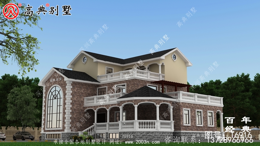 農村復式三層別墅設計圖與效果圖_三層鄉村住宅設計圖