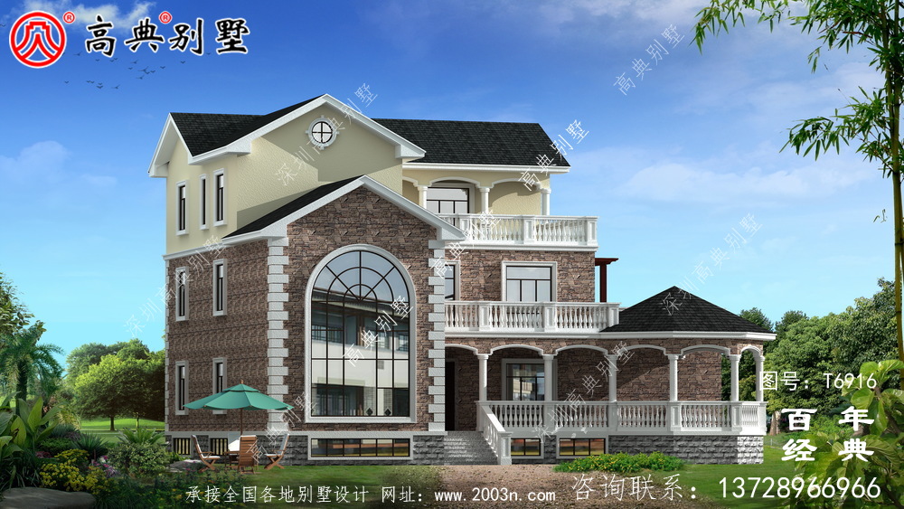 農村復式三層別墅設計圖與效果圖_三層鄉村住宅設計圖