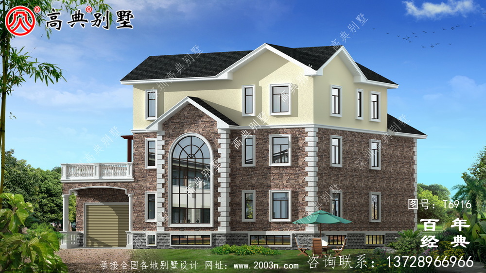農村復式三層別墅設計圖與效果圖_三層鄉村住宅設計圖