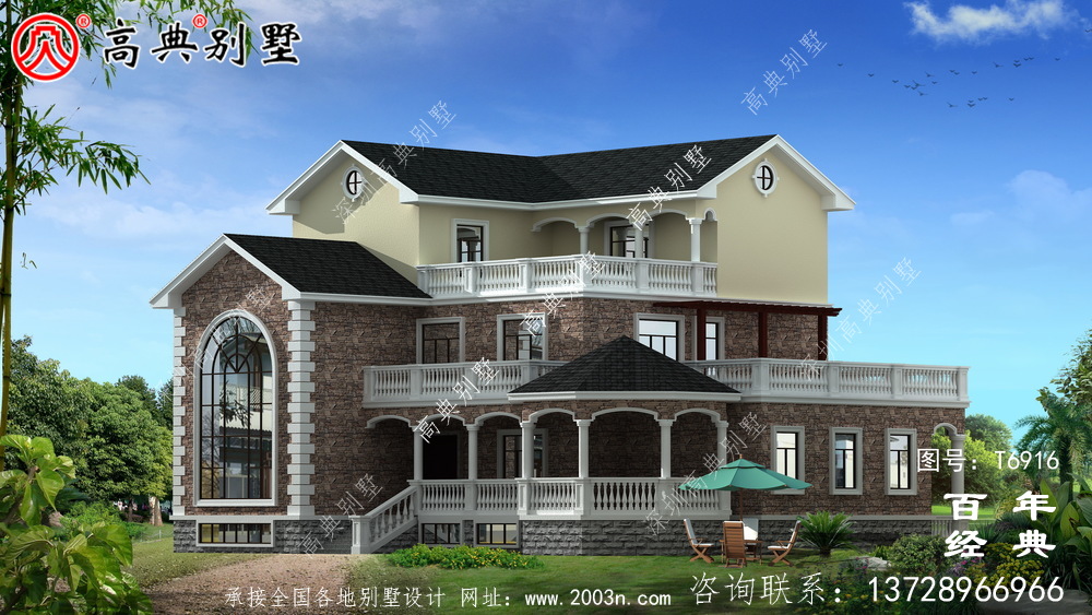 農村復式三層別墅設計圖與效果圖_三層鄉村住宅設計圖