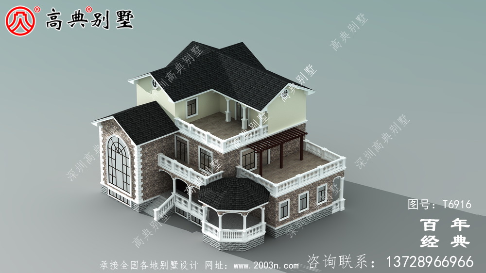 農村復式三層別墅設計圖與效果圖_三層鄉村住宅設計圖