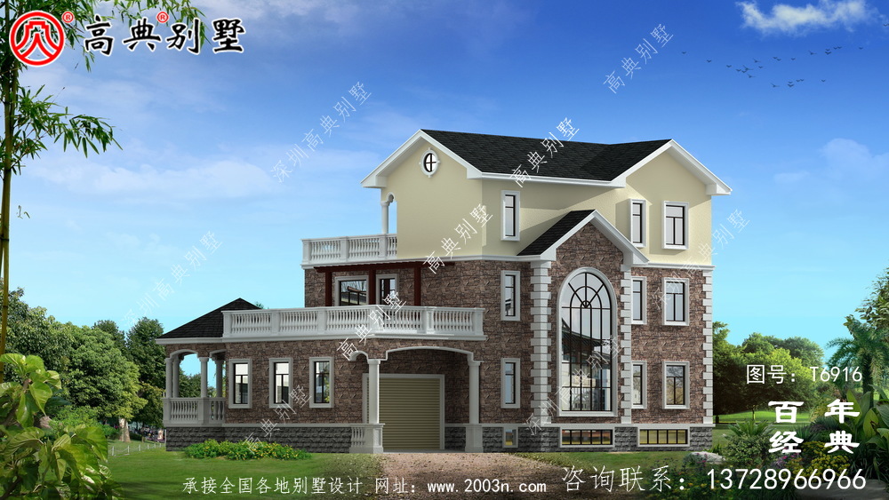 農村復式三層別墅設計圖與效果圖_三層鄉村住宅設計圖