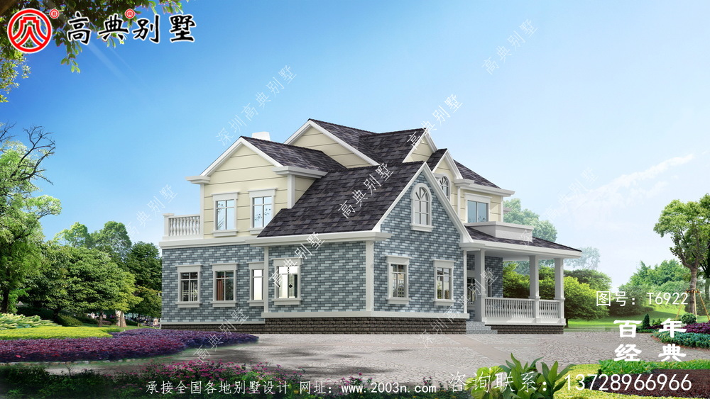美式兩層歐式別墅設計效果圖_兩層農村房屋設計圖紙