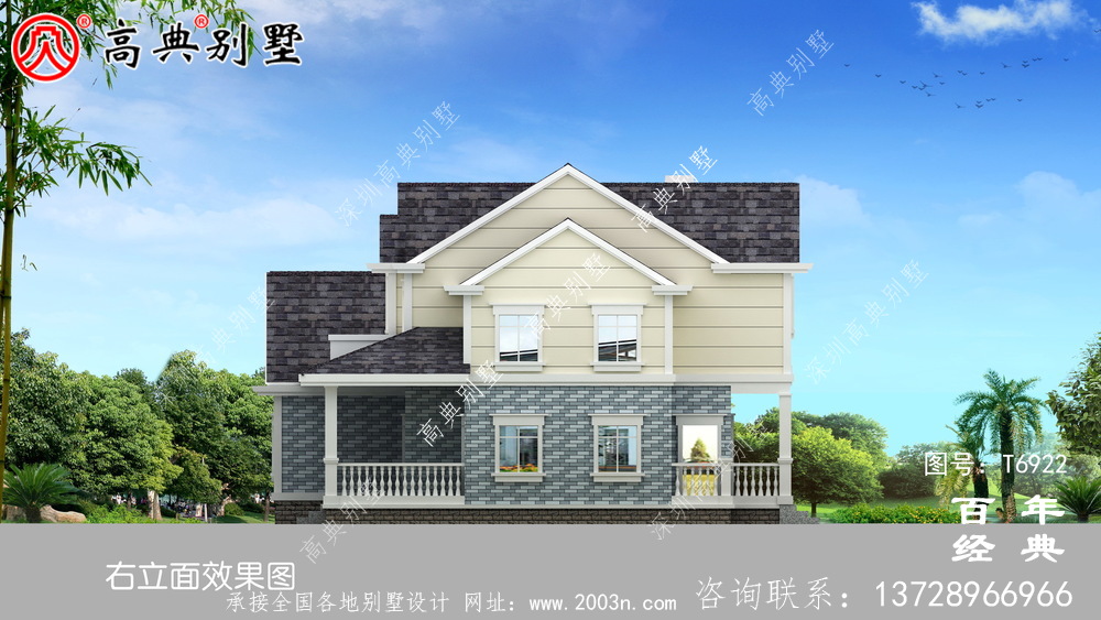 美式兩層歐式別墅設計效果圖_兩層農村房屋設計圖紙