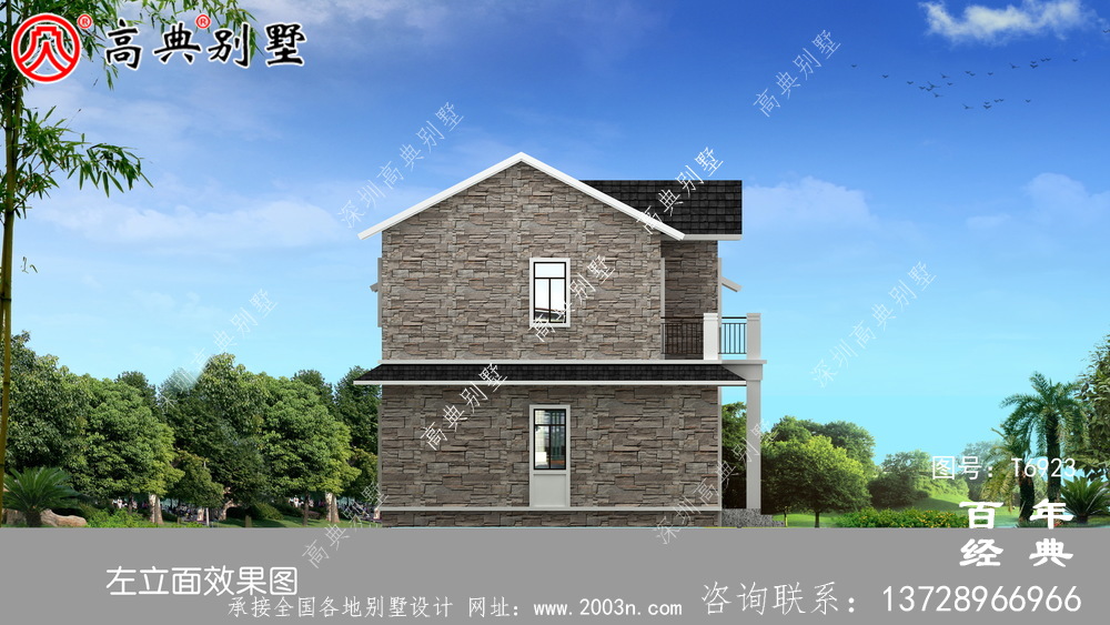 新歐式二層帶露臺別墅設計效果圖及施工圖_農村兩層別墅設計圖紙