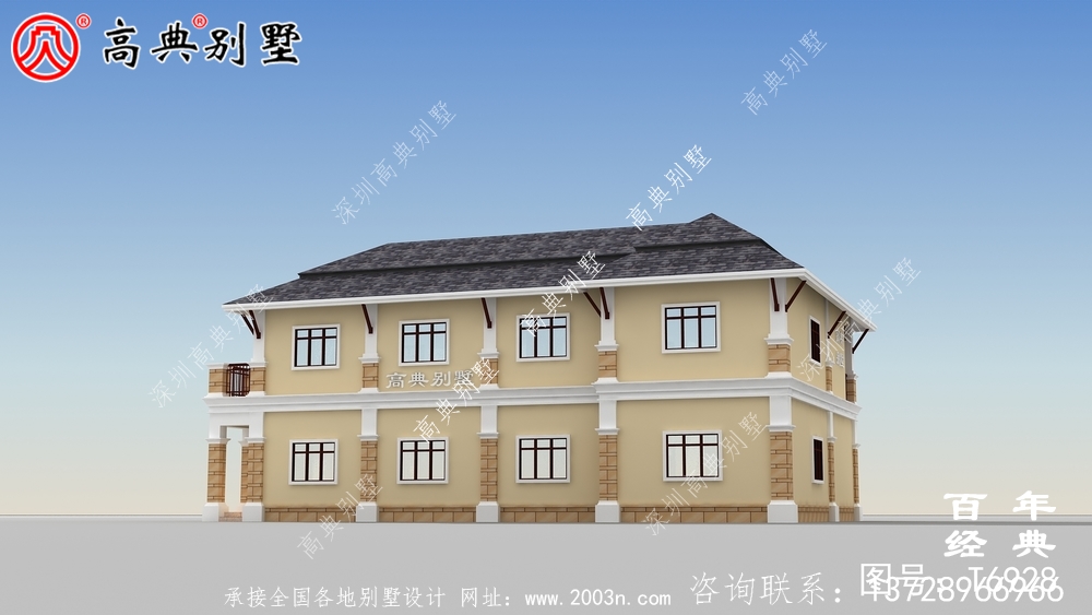 歐式二層帶露臺別墅設計效果圖及施工圖_農村兩層別墅設計圖