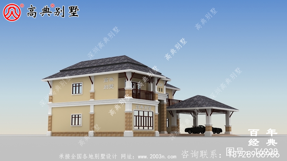 歐式二層帶露臺別墅設計效果圖及施工圖_農村兩層別墅設計圖
