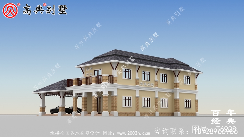 歐式二層帶露臺別墅設計效果圖及施工圖_農村兩層別墅設計圖