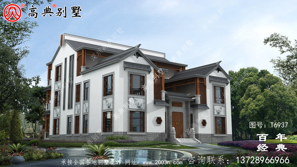 新中式實用三層鄉村建造房屋設計圖紙_鄉村別墅設計圖