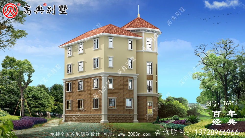 四層帶車庫農村自建房屋效果圖_農村別墅設計圖