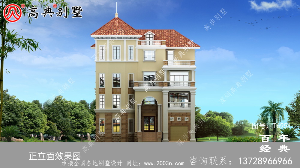 四層帶車庫農村自建房屋效果圖_農村別墅設計圖