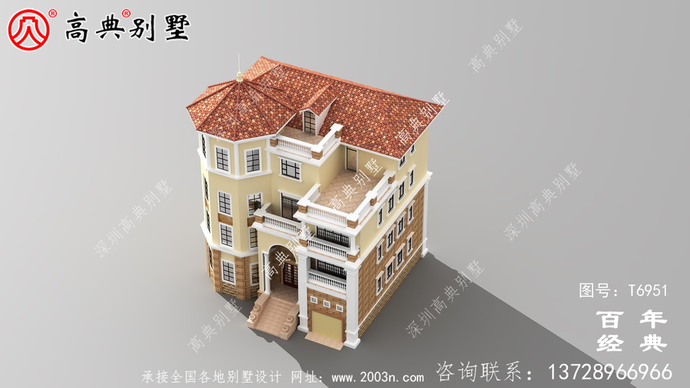 四層帶車庫農村自建房屋效果圖_農村別墅設計圖