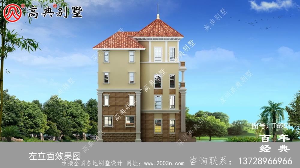 四層帶車庫農村自建房屋效果圖_農村別墅設計圖