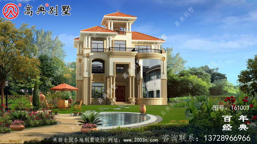 歐式三層復式別墅外觀效果圖_農村三層自建房設計圖