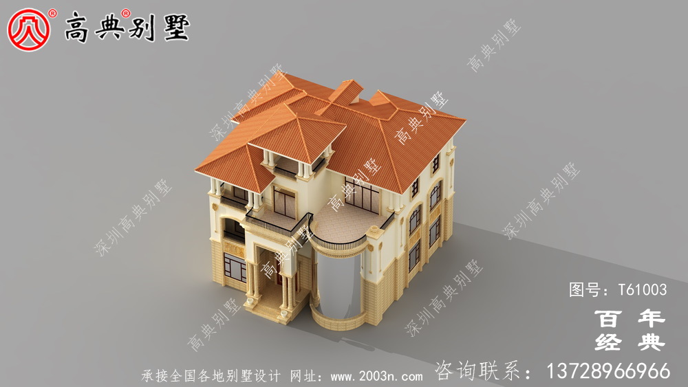 歐式三層復式別墅外觀效果圖_農村三層自建房設計圖