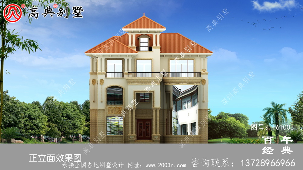 歐式三層復式別墅外觀效果圖_農村三層自建房設計圖